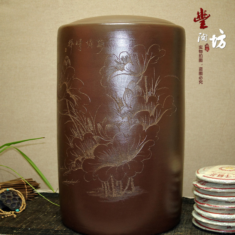 廠傢直銷 宜興紫砂茶葉罐 大號裝七餅罐 普洱缸禮品 茶具套裝工廠,批發,進口,代購