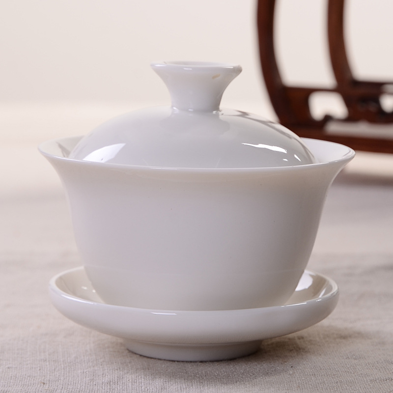 廠傢直銷功夫茶具套裝純白瓷蓋碗玉瓷/高白/三才碗可印Logo或圖案工廠,批發,進口,代購