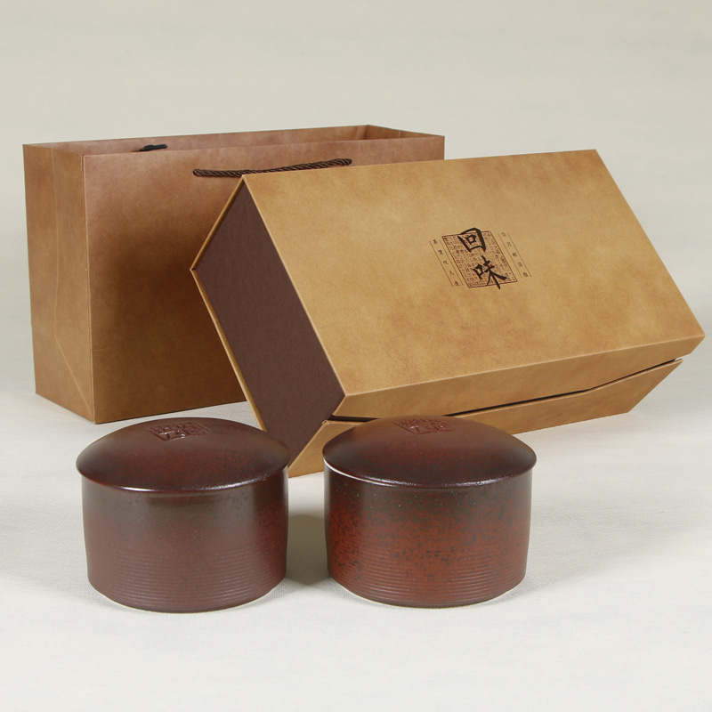 回味復古牛皮紙茶葉禮盒包裝盒批發 陶瓷罐套裝密封瓷瓶定做印字工廠,批發,進口,代購