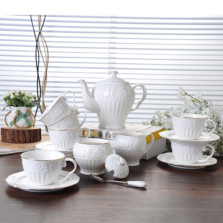歐式浮雕咖啡具 陶瓷結婚禮品 歐式咖啡杯套裝 下午紅茶杯碟套裝批發・進口・工廠・代買・代購