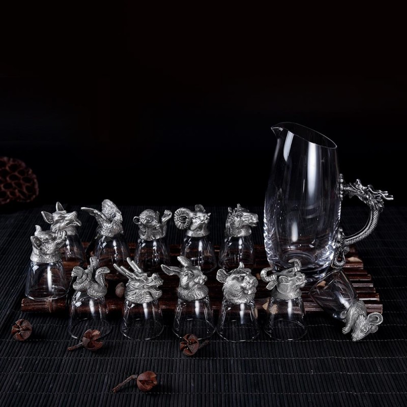 十二生肖圓明園獸首白酒杯13件套裝水晶分酒壺 玻璃 高檔創意禮品批發・進口・工廠・代買・代購