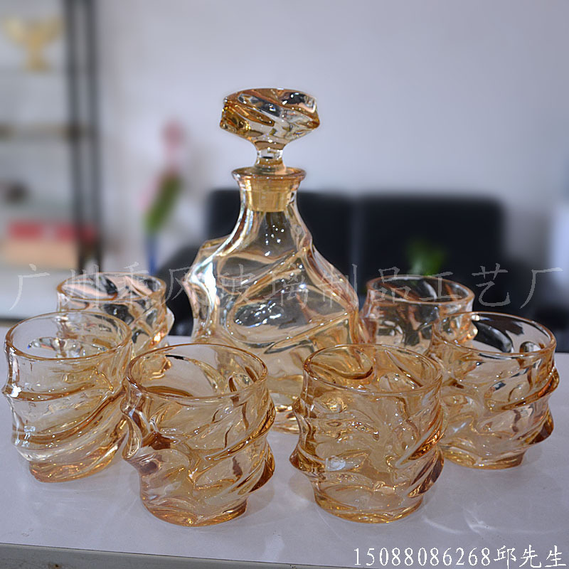 高端水晶琥珀色酒具洋酒具酒瓶酒杯7件套裝廠傢直銷批發・進口・工廠・代買・代購