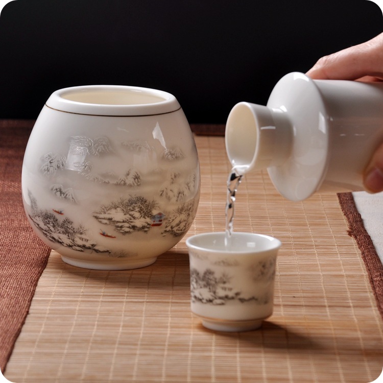 景德鎮陶瓷雪景溫酒具三件套二兩裝溫酒壺暖酒壺燙酒壺黃酒杯批發・進口・工廠・代買・代購