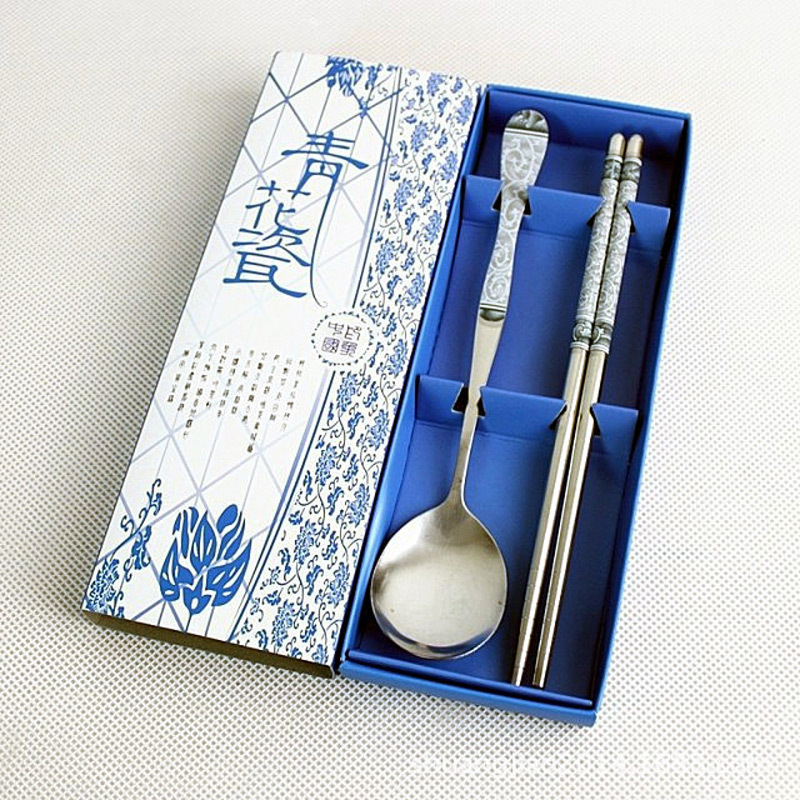 實用活動禮品 創意青花瓷勺子 筷子兩件套禮盒 餐具套裝批發・進口・工廠・代買・代購