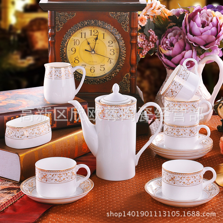 奧式茶具套裝陶瓷茶壺創意高檔咖啡具骨瓷金邊太陽島可做logo定製批發・進口・工廠・代買・代購