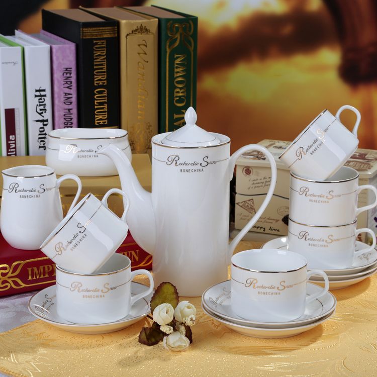 廠傢直銷 陶瓷骨瓷咖啡具 歐式15頭咖啡杯碟套裝 可定製可印logo工廠,批發,進口,代購