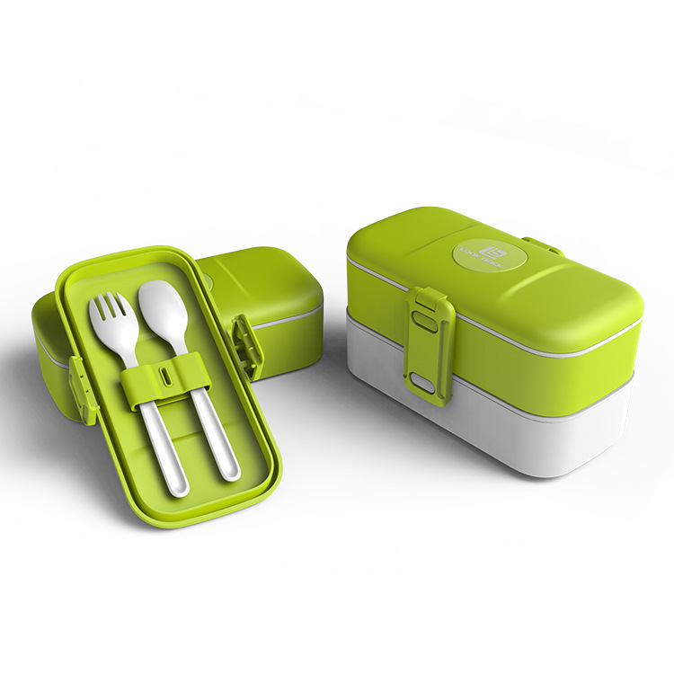 LOOK BACK便攜式午餐盒雙層大容量帶勺叉飯盒出口歐美蔬果保鮮盒工廠,批發,進口,代購