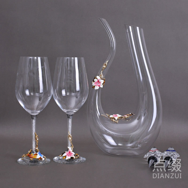 熱賣新款簡約玻璃杯 百合琺瑯紅酒杯套裝 奢華高腳杯廠傢批發批發・進口・工廠・代買・代購