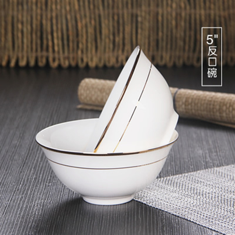 中式5英寸骨瓷碗帶足反口碗喇叭口碗金邊碗吃飯碗陶瓷米飯碗工廠,批發,進口,代購