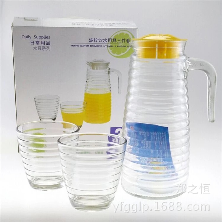 新款玻璃冷水壺波紋壺三件套五件套果汁壺促銷禮品壺玻璃水具工廠,批發,進口,代購