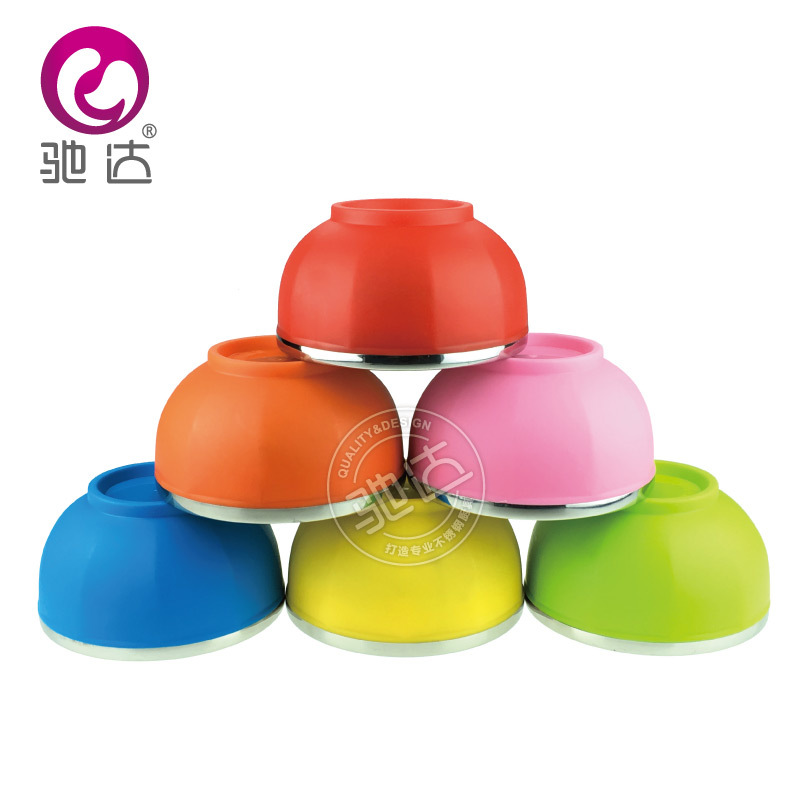 韓式餐具不銹鋼碗套裝彩色防燙防摔雙層隔熱兒童塑料碗工廠,批發,進口,代購