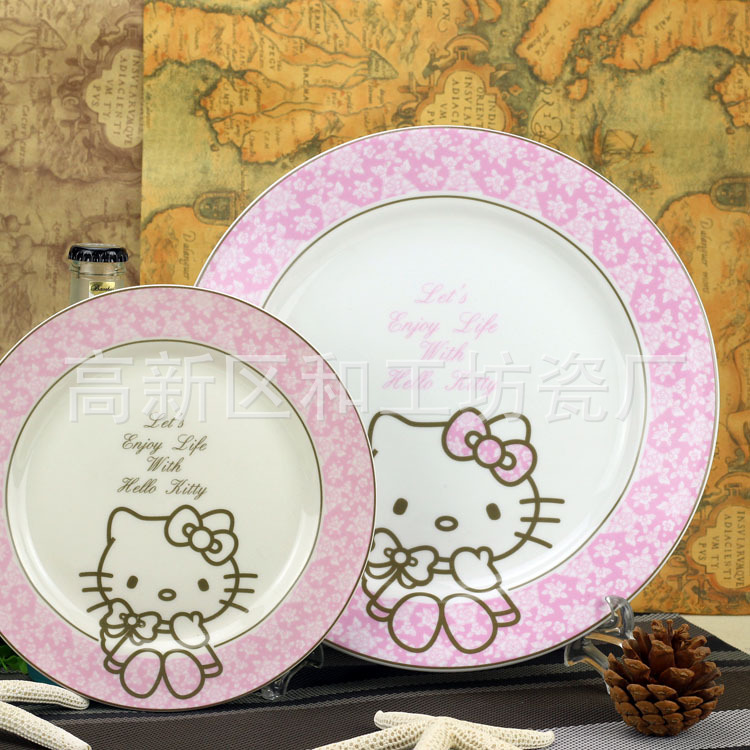 hello kitty 凱蒂貓 新款玫瑰花 享受生活 20cm 早餐盤子 蛋糕盤工廠,批發,進口,代購