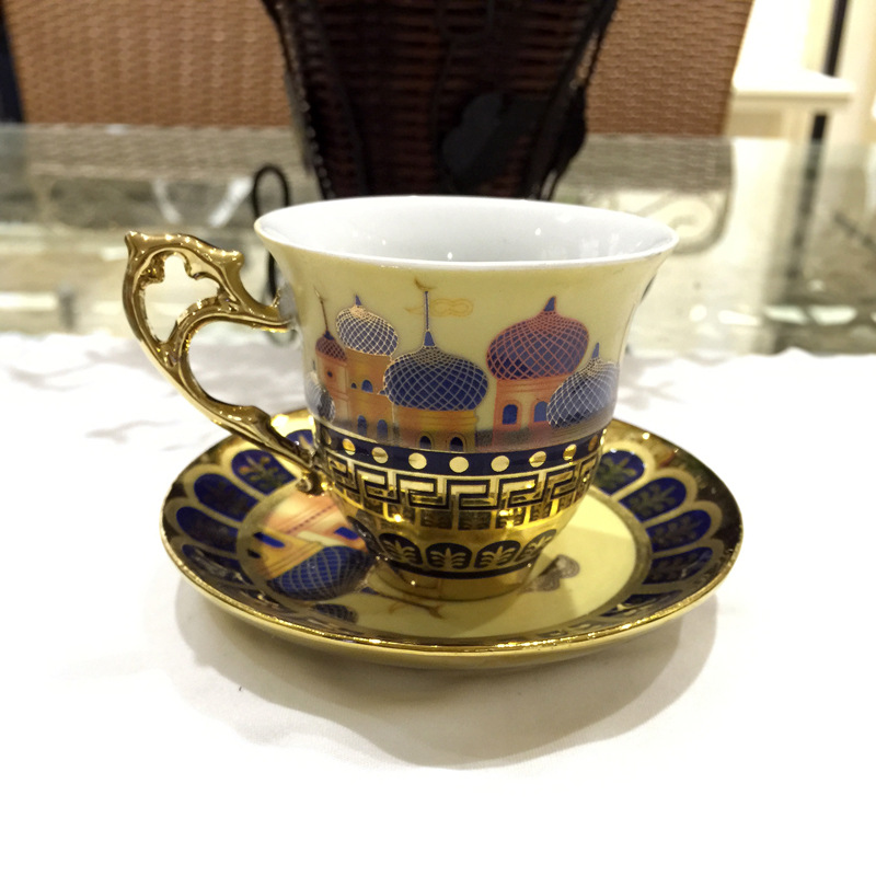 喬遷禮品陶瓷咖啡杯碟子 創意描金藍釉咖啡杯 餐廳適用咖啡杯子批發・進口・工廠・代買・代購