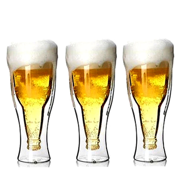 啤酒杯雙層創意玻璃杯500ML倒立酒杯廠傢批發定製 支持一件代發批發・進口・工廠・代買・代購