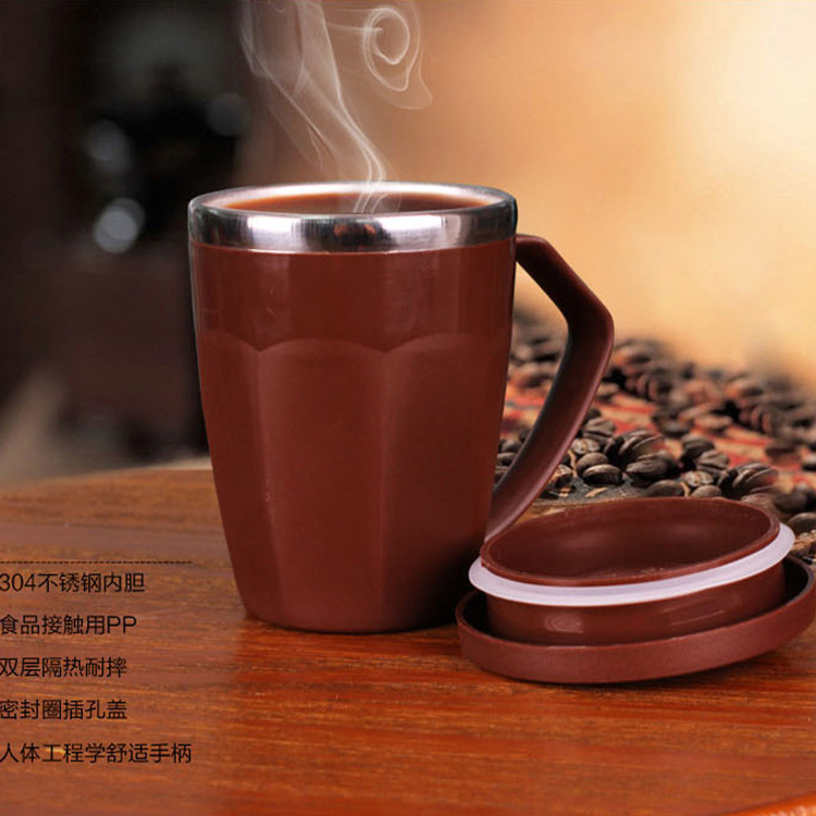 創意辦公室韓式QQ杯 304食品級雙層防燙咖啡杯 時尚帶蓋水杯批發批發・進口・工廠・代買・代購