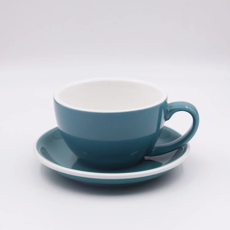 白邊色釉咖啡杯陶瓷300ml拿鐵咖啡杯專業拉花咖啡杯卡佈奇諾杯碟工廠,批發,進口,代購