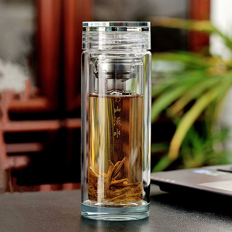 新款雙層隔熱濾網透明玻璃杯茶杯子定製LOGO水杯創意禮品廠傢批發批發・進口・工廠・代買・代購