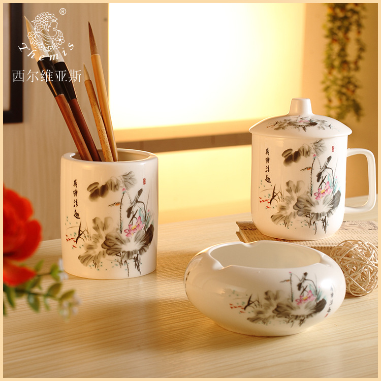 批發辦公陶瓷用品3件套 茶杯等吉祥三寶陶瓷禮品 隔熱防燙 陶瓷杯批發・進口・工廠・代買・代購