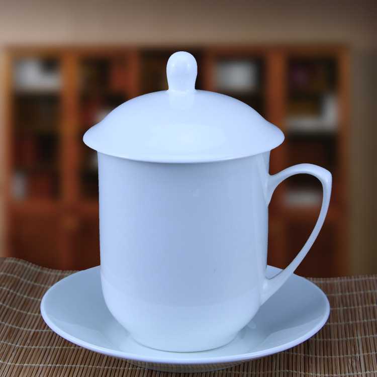 骨瓷茶杯中南海純白蓋杯帶碟茶杯 高檔會議陶瓷杯 可加工定製logo批發・進口・工廠・代買・代購