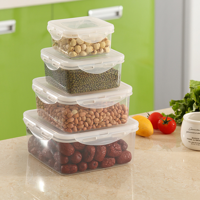 廚房塑料保鮮盒套裝便當飯盒長方形微波爐冰箱食品收納密封盒透明批發・進口・工廠・代買・代購