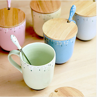 韓版小清新陶瓷咖啡杯  帶蓋帶鐵勺創意牛奶杯子 早餐杯批發批發・進口・工廠・代買・代購