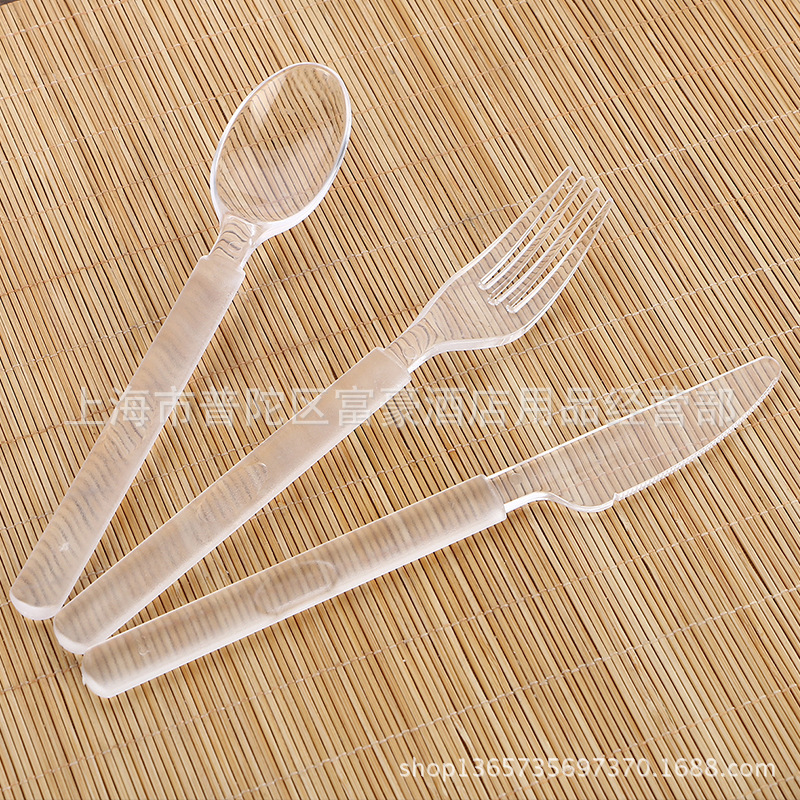 高檔透明長柄塑料勺子一次性刀叉 勺湯勺餐叉西餐具餐勺100隻叉子批發・進口・工廠・代買・代購
