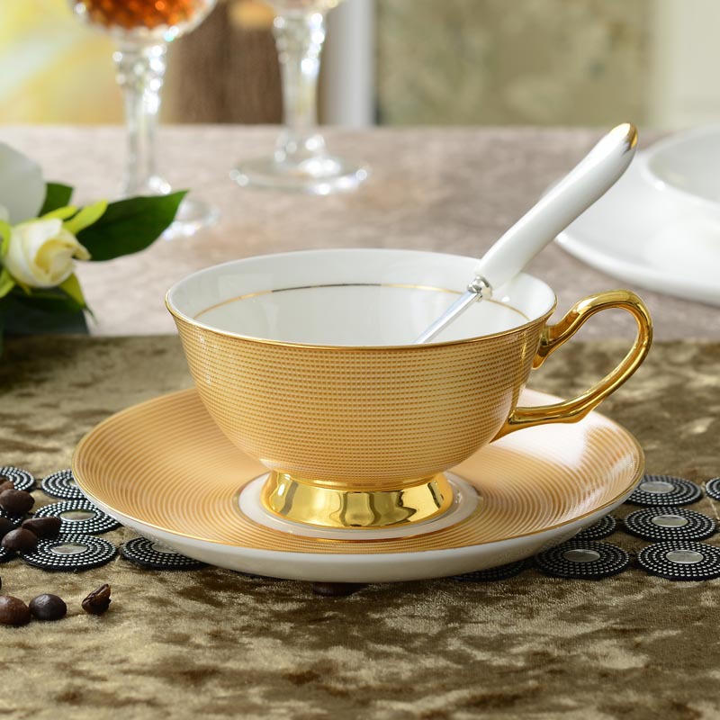 LOGO定製 高檔歐式骨瓷咖啡杯碟 配金邊勺 下午茶紅茶杯工廠,批發,進口,代購