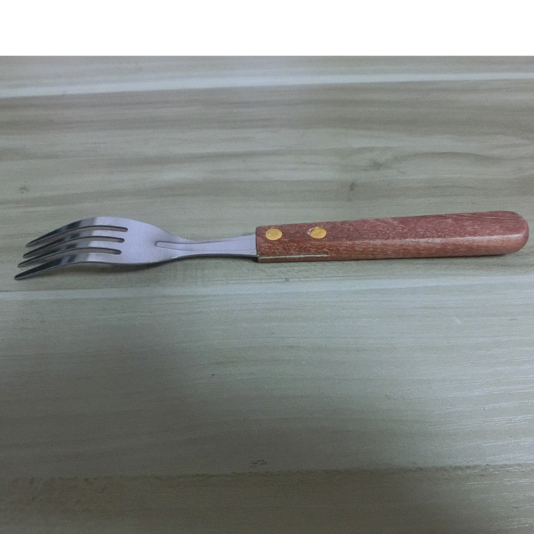 廠傢直銷 牛扒叉子  不銹鋼 紅色木柄叉 不銹鋼西餐餐具批發・進口・工廠・代買・代購