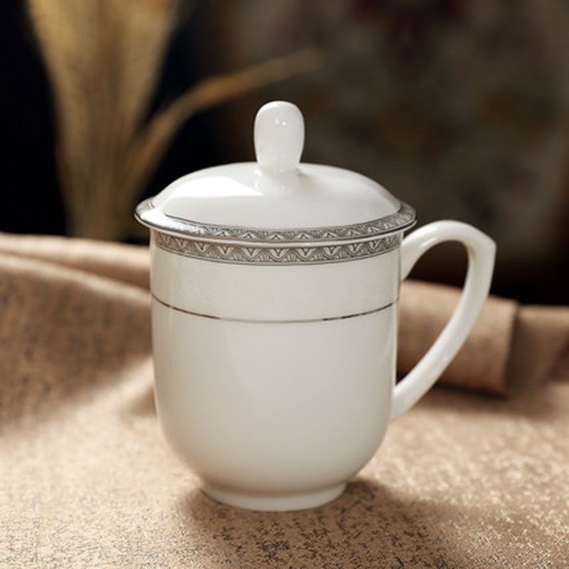 骨瓷茶杯 簡約辦公室會議帶蓋茶水杯 陶瓷泡茶杯批發 廠傢定製工廠,批發,進口,代購