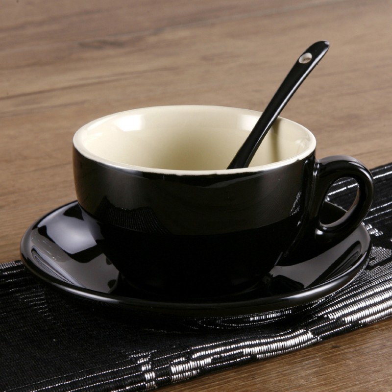 廠傢直銷歐式陶瓷咖啡杯碟套裝 配勺咖啡杯碟 咖啡具定製logo黑色工廠,批發,進口,代購