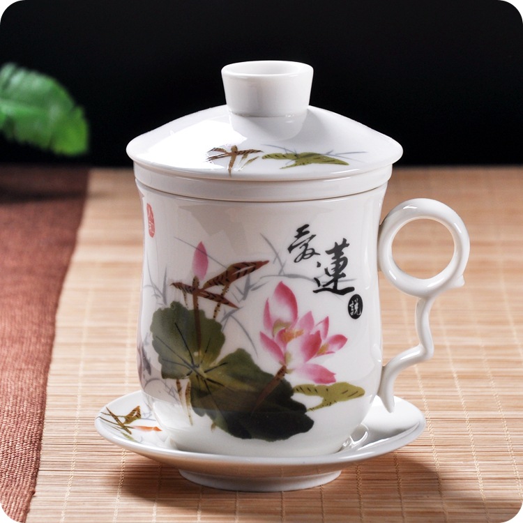 陶瓷茶杯 四件杯 青花杯具 杯子 辦公會議室杯 定製 廠傢批發批發・進口・工廠・代買・代購