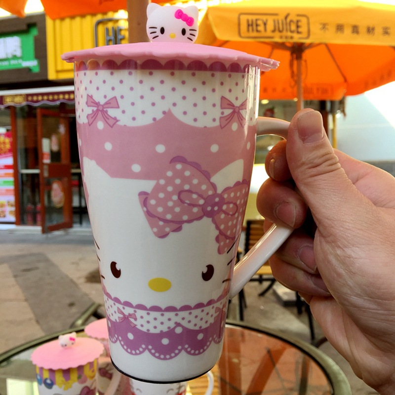 大容量KT貓大水杯帶手柄矽膠蓋杯具陶瓷馬克杯牛奶杯可愛飲水杯工廠,批發,進口,代購