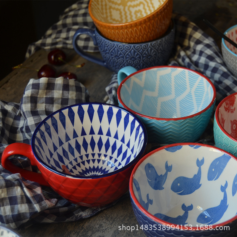 創意北歐浮雕陶瓷印花餐具馬克杯 咖啡杯 早餐杯 熱飲杯工廠,批發,進口,代購