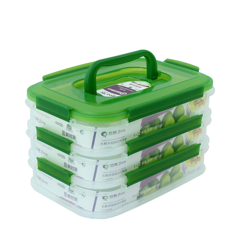 韓式帶扣透明多層三層塑料密封盒組合3層長方形提把收納盒保鮮盒批發・進口・工廠・代買・代購