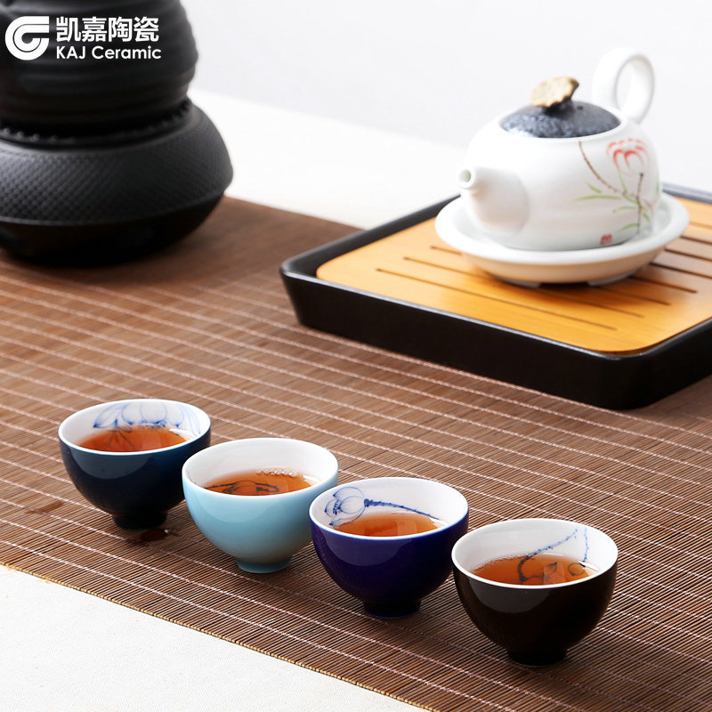 手繪茶杯藍彩青花瓷茶具陶瓷色釉品茗杯功夫茶普洱單杯手工主人杯批發・進口・工廠・代買・代購