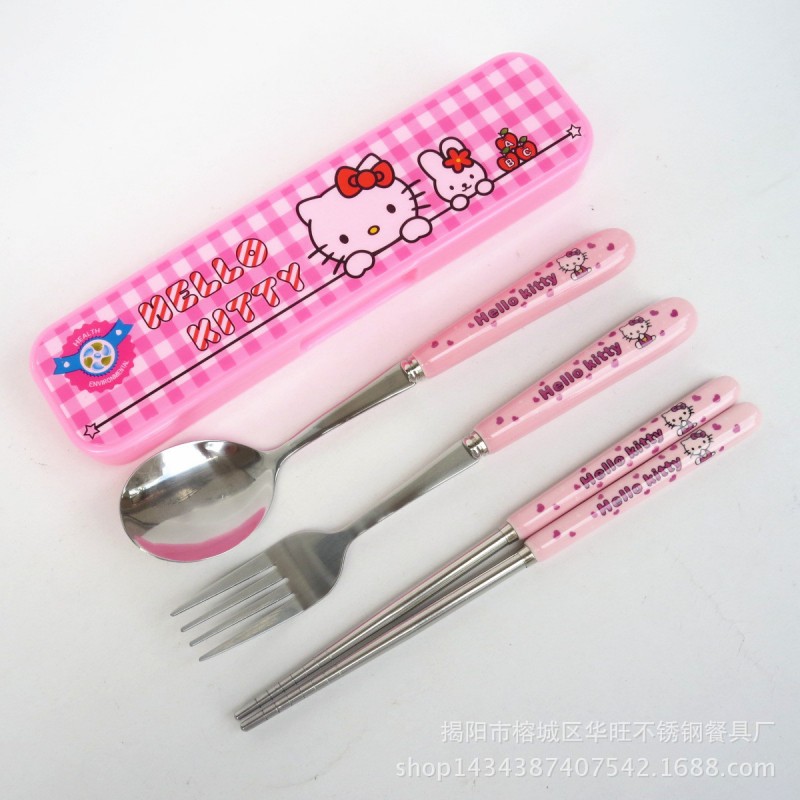便攜塑料盒餐具學生兒童餐具Hellokitty叮當卡通陶瓷不銹鋼餐具工廠,批發,進口,代購