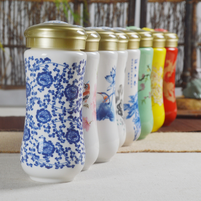 廠傢直銷陶瓷廣告茶具杯子 定製logo印字禮品青花瓷雙層保溫水杯工廠,批發,進口,代購