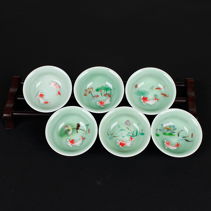 龍泉青瓷茶具茶杯品茗杯主人杯 陶瓷個人大茶杯 手繪魚 廠傢直銷批發・進口・工廠・代買・代購