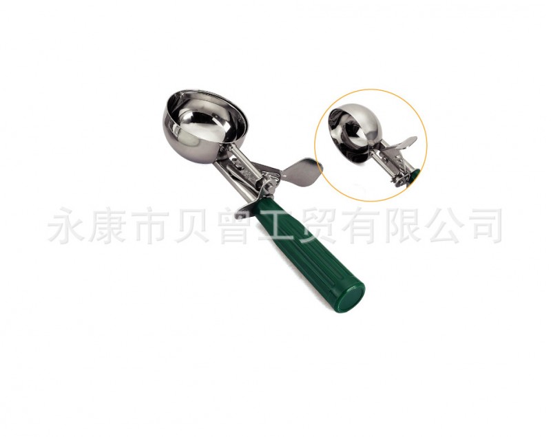 韓式挖球器不銹鋼冰淇淋勺綠色塑料柄挖球器工廠,批發,進口,代購