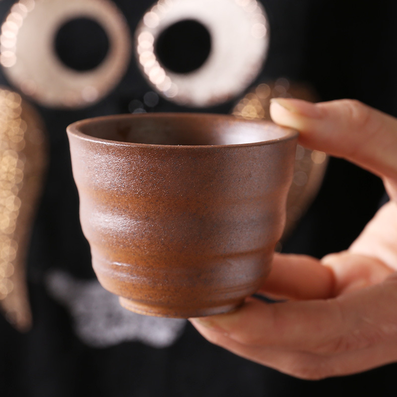 紅英柴燒功夫茶杯復古品茗杯茶碗主人杯子陶瓷個人杯柴窯粗陶茶杯工廠,批發,進口,代購