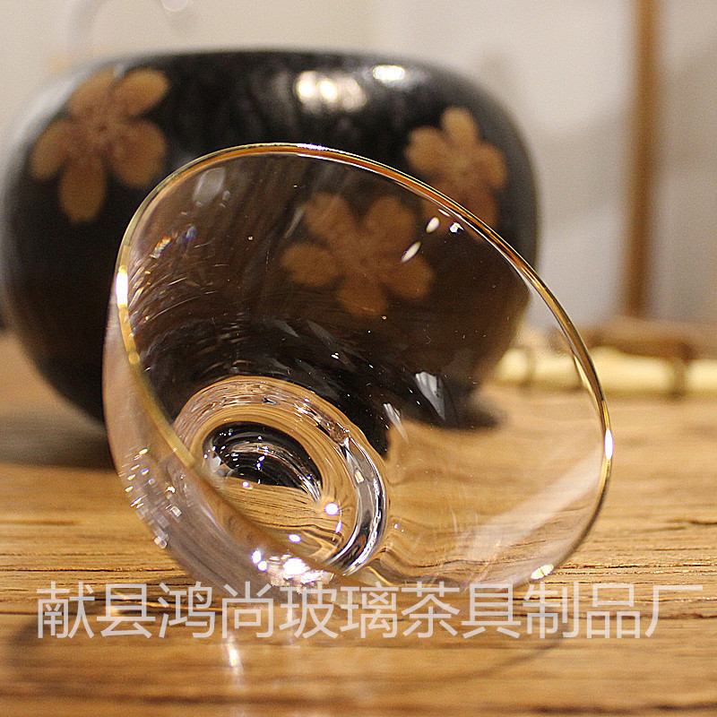 廠傢直銷 耐熱玻璃茶具 透明描金鎏金茶杯 個人杯品茗杯工廠,批發,進口,代購