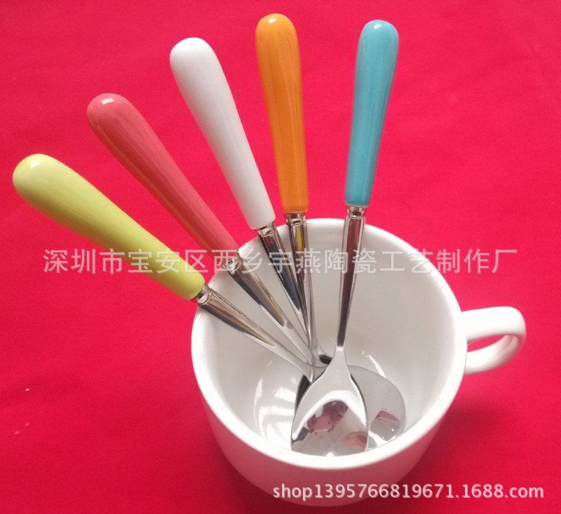 zakka精品熱銷糖果色彩色陶瓷柄不銹鋼咖啡甜品小勺子/調羹/餐具批發・進口・工廠・代買・代購