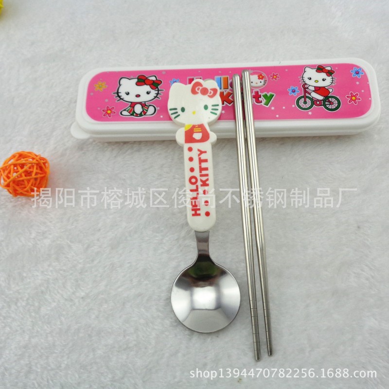 卡通塑料盒子喜洋洋勺筷不銹鋼餐具2件套裝 攜帶餐具套裝禮品餐具工廠,批發,進口,代購