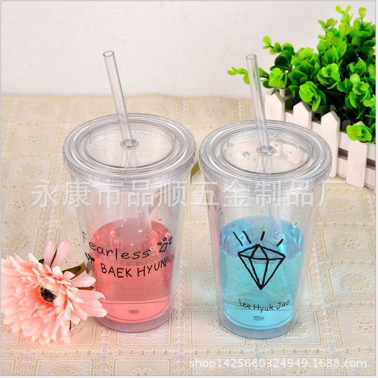 雙層塑料吸管杯AS冰樂杯咖啡杯塑料定製杯子定製logo工廠,批發,進口,代購