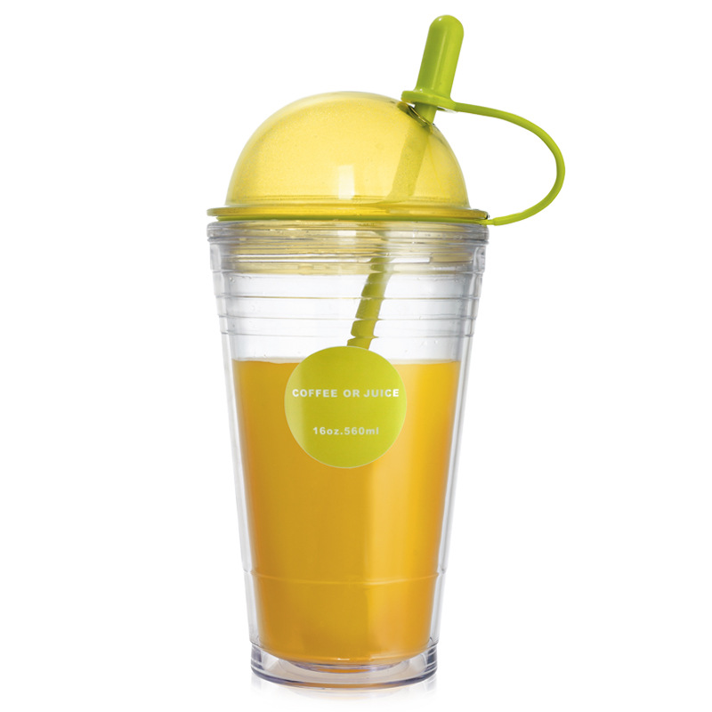 雙層塑料水杯 創意果汁檸檬杯子 2014夏季新款星巴克吸管杯工廠,批發,進口,代購