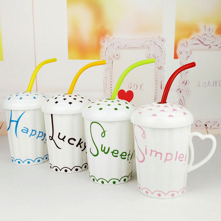 創意字母馬克杯 陶瓷杯子 創新水杯牛奶咖啡杯帶蓋帶吸管 精品工廠,批發,進口,代購