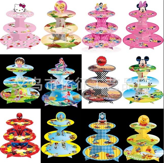 Cartoon cupcake stand towers  一共12款卡通三層紙質蛋糕架批發・進口・工廠・代買・代購