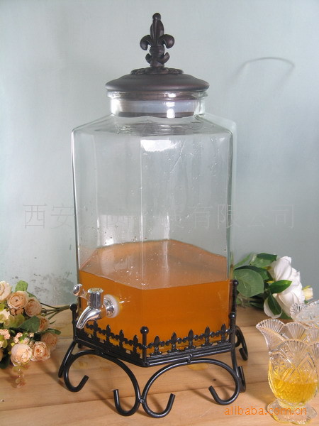 玻璃果汁飲料罐配鐵藝座工廠,批發,進口,代購