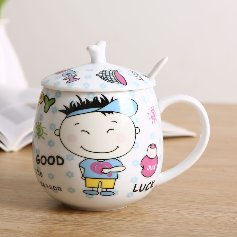 創意卡通陶瓷牛奶杯帶蓋 可愛情侶咖啡杯子廣告定製logo特價批發批發・進口・工廠・代買・代購