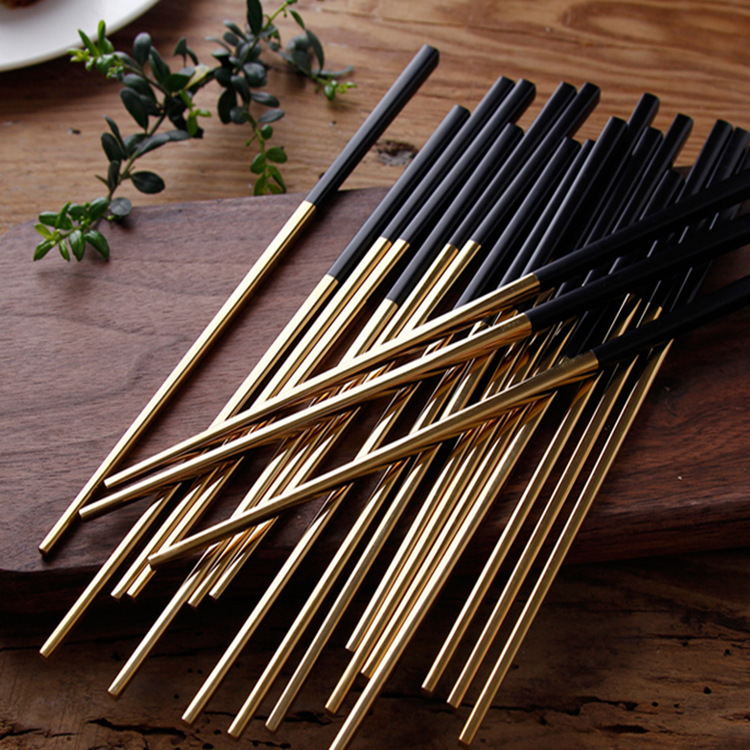 韓式高檔304不銹鋼筷子 創意高檔黑加金筷子 西餐具白柄筷子勺子工廠,批發,進口,代購